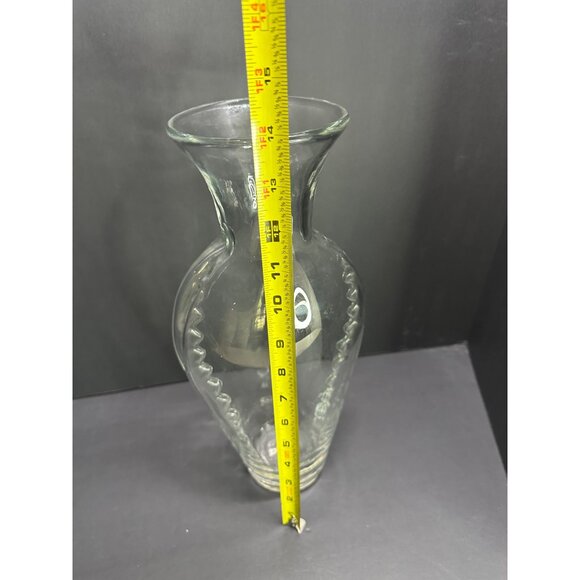Vintage Blenko Glass Crystal (Clear) 13.5” Tall Vase Ribbed Design W/label - Picture 5 of 7